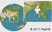 Satellite Location Map of Mohnyin, highlighted country, within the entire country