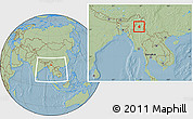 Savanna Style Location Map of Mohnyin, within the entire country, hill shading