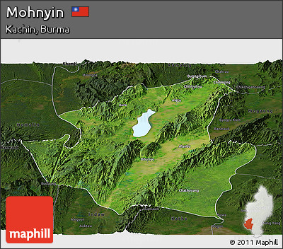 Satellite Panoramic Map of Mohnyin, darken