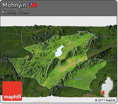 Satellite Panoramic Map of Mohnyin, darken