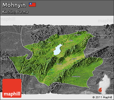 Satellite Panoramic Map of Mohnyin, desaturated