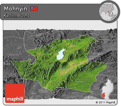 Satellite Panoramic Map of Mohnyin, desaturated