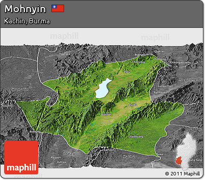 Satellite Panoramic Map of Mohnyin, desaturated