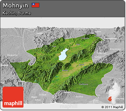 Satellite Panoramic Map of Mohnyin, lighten, desaturated
