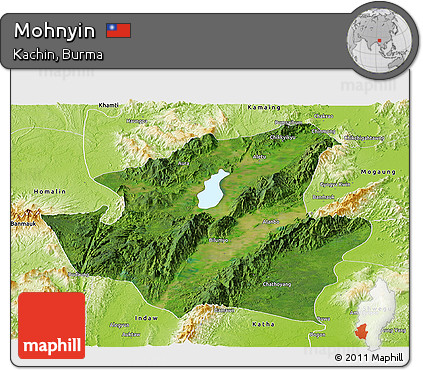 Satellite Panoramic Map of Mohnyin, physical outside