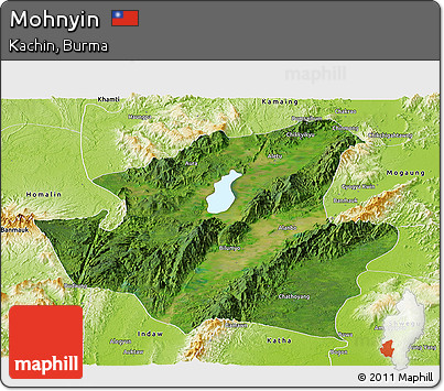 Satellite Panoramic Map of Mohnyin, physical outside