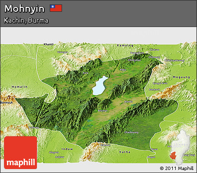 Satellite Panoramic Map of Mohnyin, physical outside