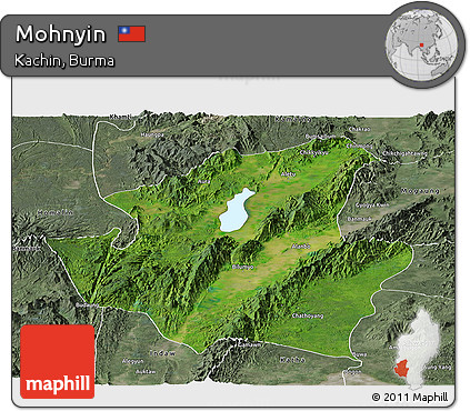 Satellite Panoramic Map of Mohnyin, semi-desaturated