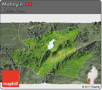 Satellite Panoramic Map of Mohnyin, semi-desaturated