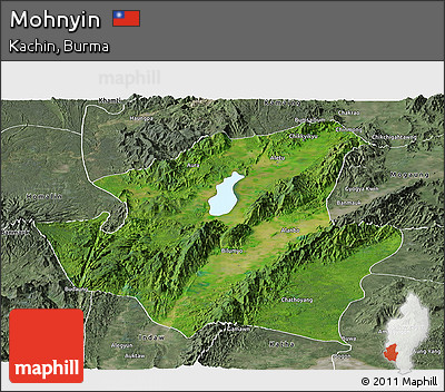 Satellite Panoramic Map of Mohnyin, semi-desaturated