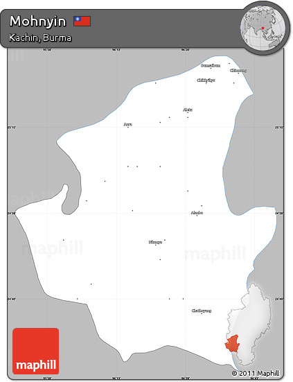 Gray Simple Map of Mohnyin, single color outside
