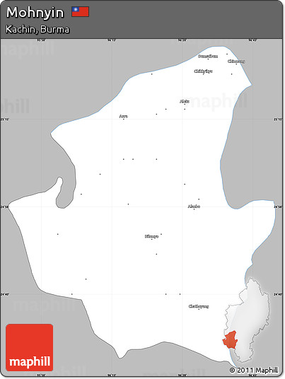 Gray Simple Map of Mohnyin, single color outside