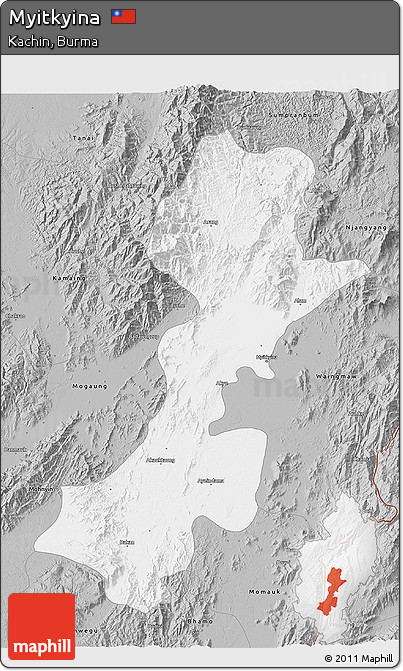 Gray 3D Map of Myitkyina