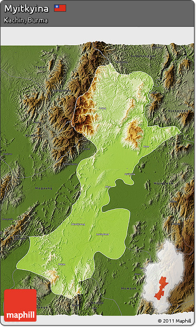 Physical 3D Map of Myitkyina, darken