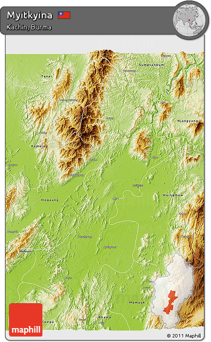 Physical 3D Map of Myitkyina