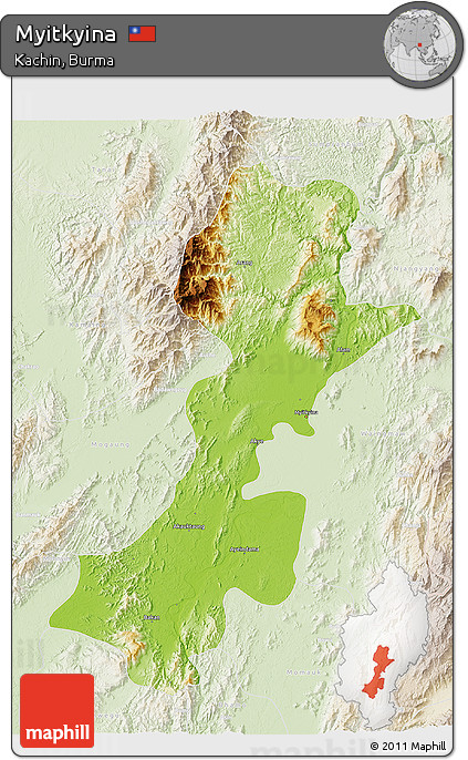 Physical 3D Map of Myitkyina, lighten