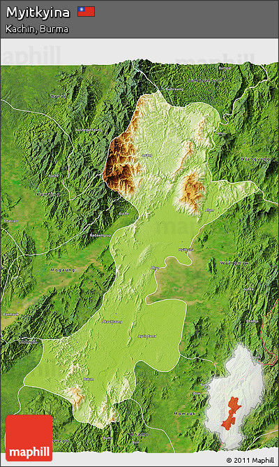 Physical 3D Map of Myitkyina, satellite outside