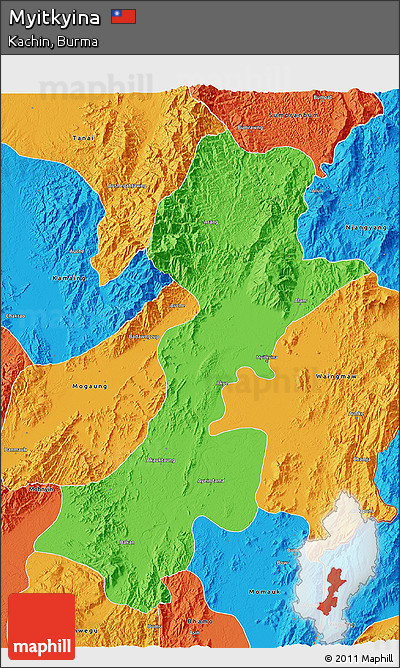 Political 3D Map of Myitkyina
