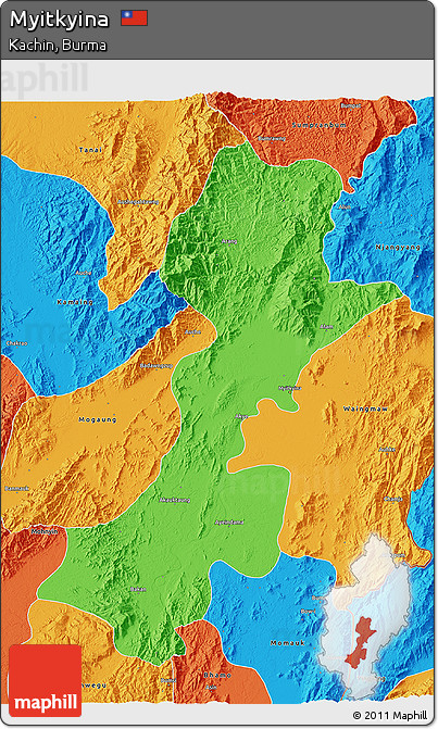 Political 3D Map of Myitkyina