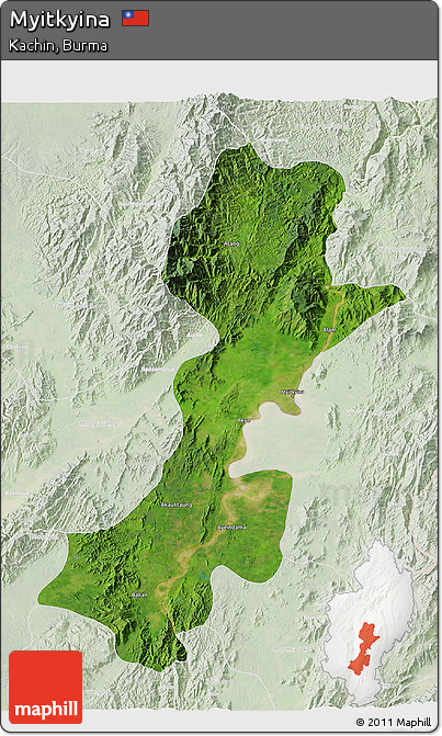Satellite 3D Map of Myitkyina, lighten