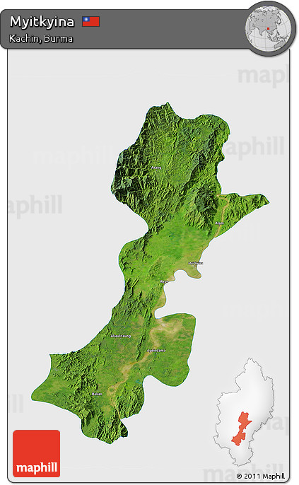 Satellite 3D Map of Myitkyina, single color outside