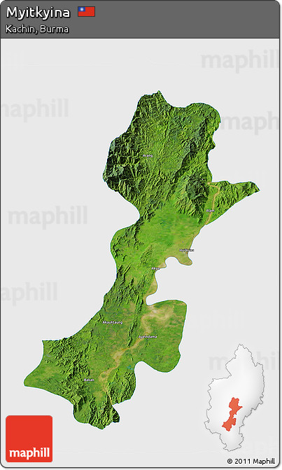 Satellite 3D Map of Myitkyina, single color outside