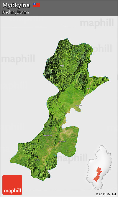 Satellite 3D Map of Myitkyina, single color outside