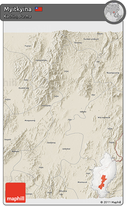 Shaded Relief 3D Map of Myitkyina