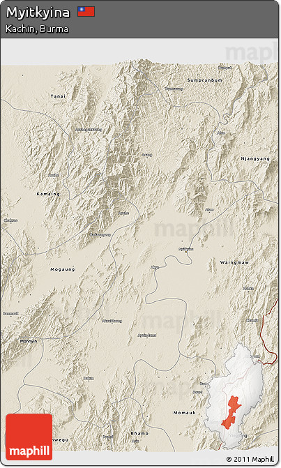 Shaded Relief 3D Map of Myitkyina