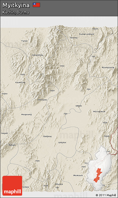 Shaded Relief 3D Map of Myitkyina
