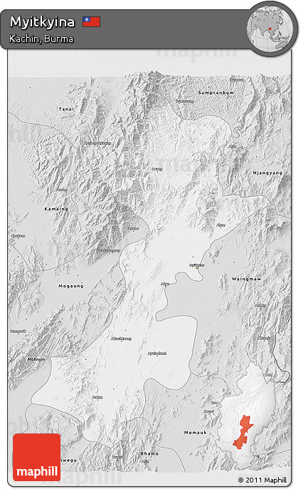 Silver Style 3D Map of Myitkyina