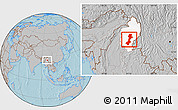 Gray Location Map of Myitkyina, highlighted parent region, hill shading