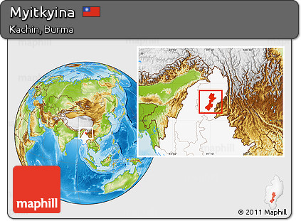 Physical Location Map of Myitkyina, highlighted country