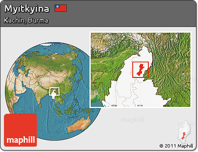 Satellite Location Map of Myitkyina, highlighted country