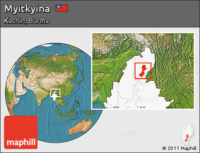 Satellite Location Map of Myitkyina, highlighted country