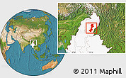 Satellite Location Map of Myitkyina, highlighted country