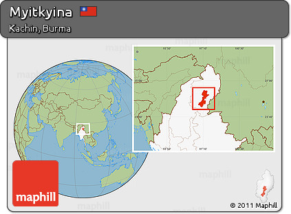 Savanna Style Location Map of Myitkyina, highlighted country