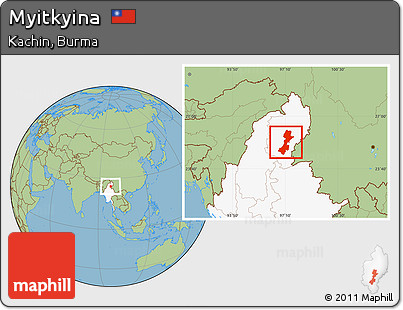 Savanna Style Location Map of Myitkyina, highlighted country