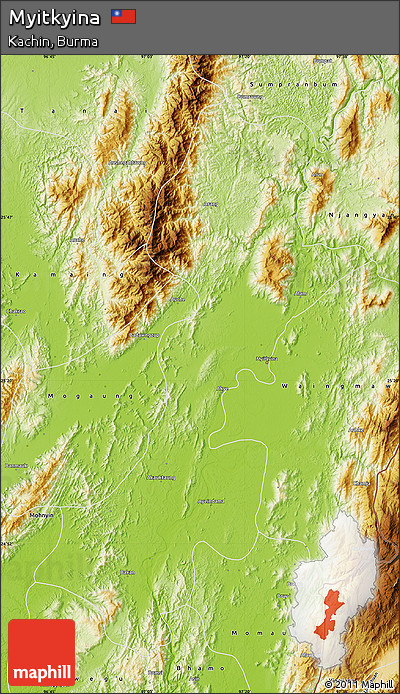 Physical Map of Myitkyina