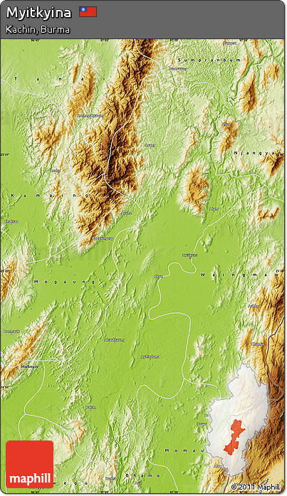 Physical Map of Myitkyina