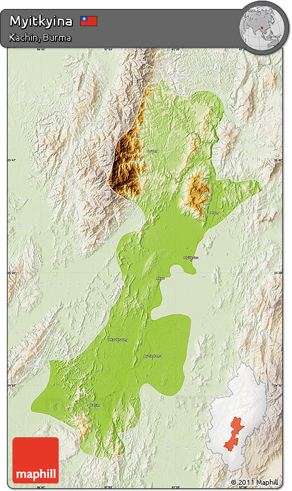 Physical Map of Myitkyina, lighten