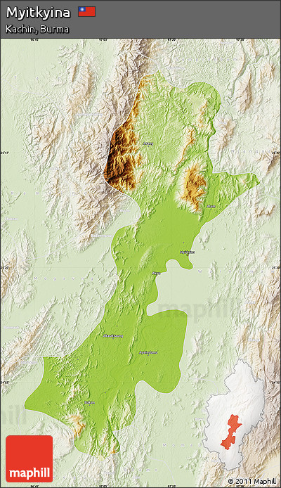 Physical Map of Myitkyina, lighten