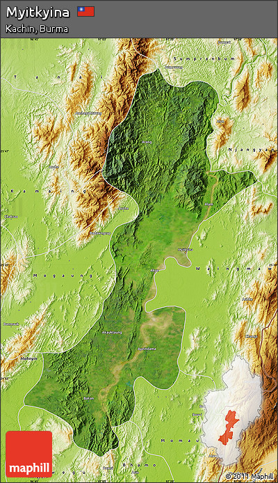 Satellite Map of Myitkyina, physical outside