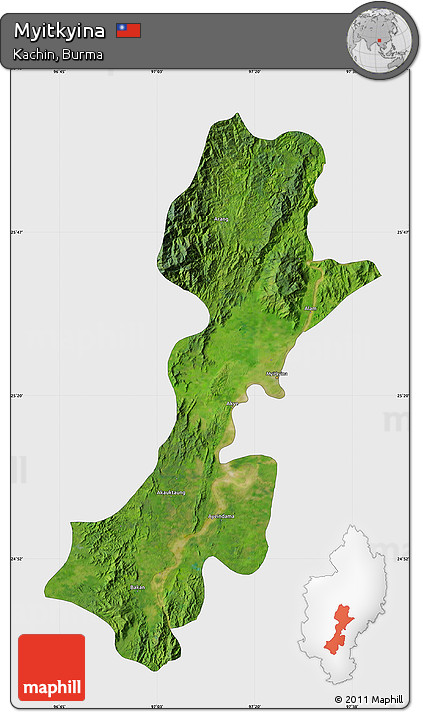 Satellite Map of Myitkyina, single color outside