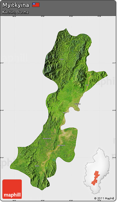 Satellite Map of Myitkyina, single color outside