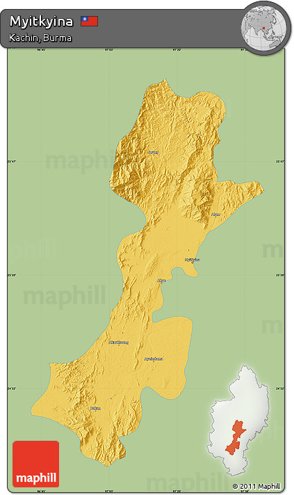 Savanna Style Map of Myitkyina, single color outside