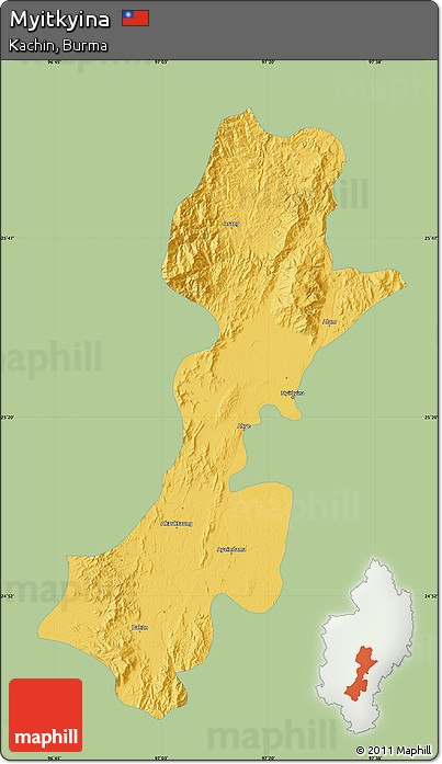 Savanna Style Map of Myitkyina, single color outside