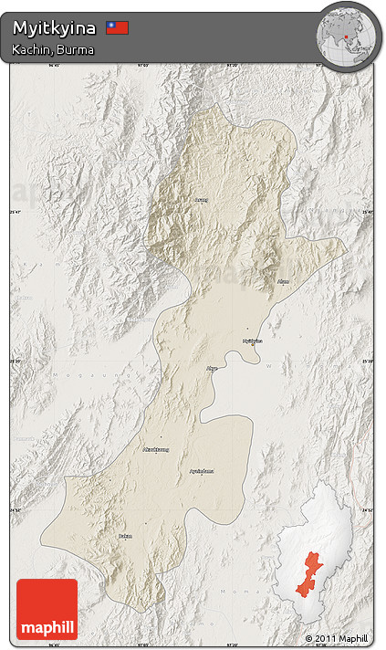 Shaded Relief Map of Myitkyina, lighten