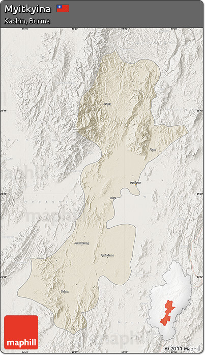 Shaded Relief Map of Myitkyina, lighten