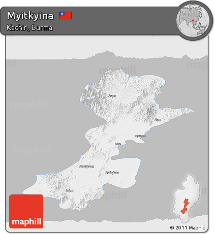 Gray Panoramic Map of Myitkyina, single color outside